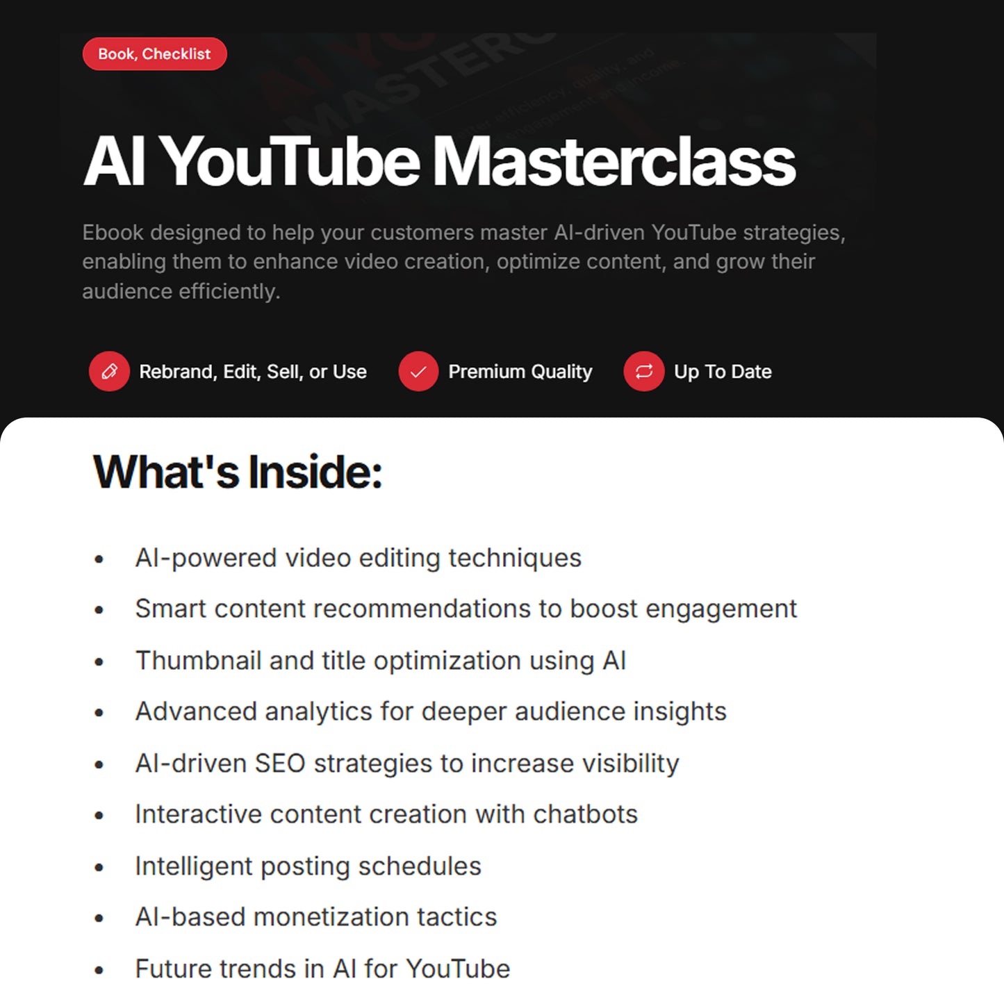 AI YouTube Masterclass | Ebook Checklist | AI Tools for Video Creation, Seo, Monetization & Channel Growth, YouTube Creator AI Course