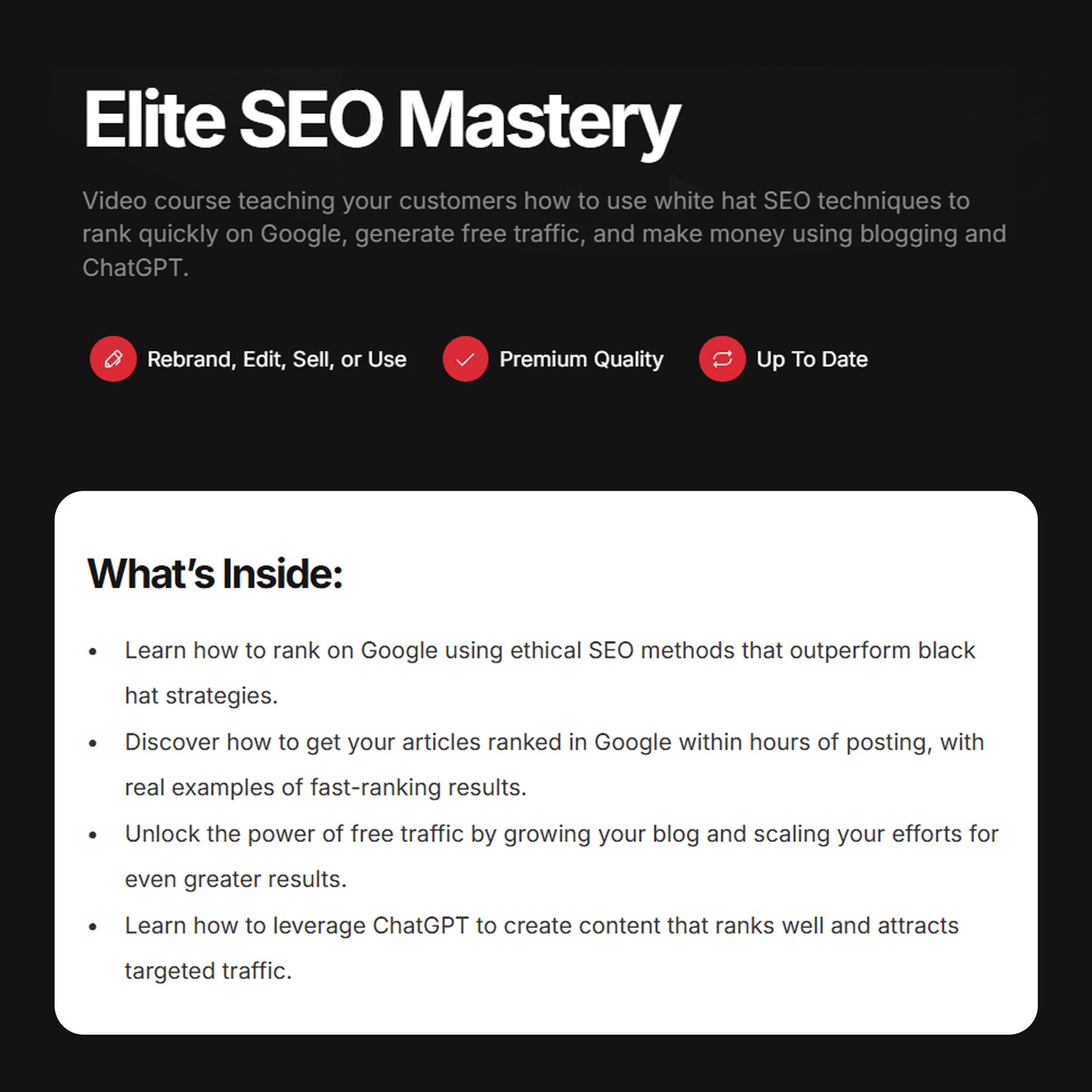 Elite SEO Mastery | Video Course White Hat SEO, Blogging & ChatGPT Strategies for Fast Google Rankings, Ultimate SEO Masterclass