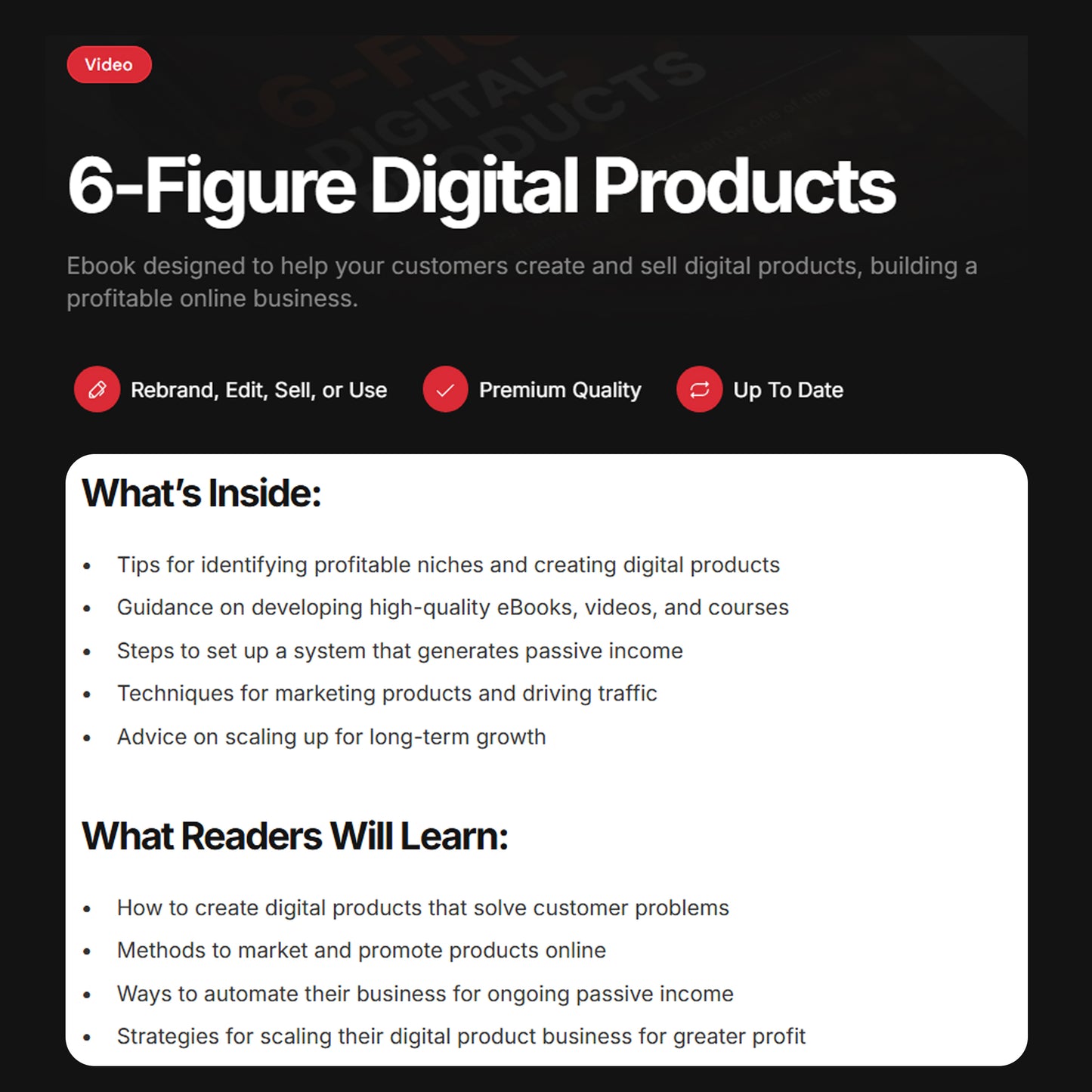 6 Figure Digital Products Guide | Ebook, Checklist, Audio, Video Course | Create Profitable Online Business & Passive Income