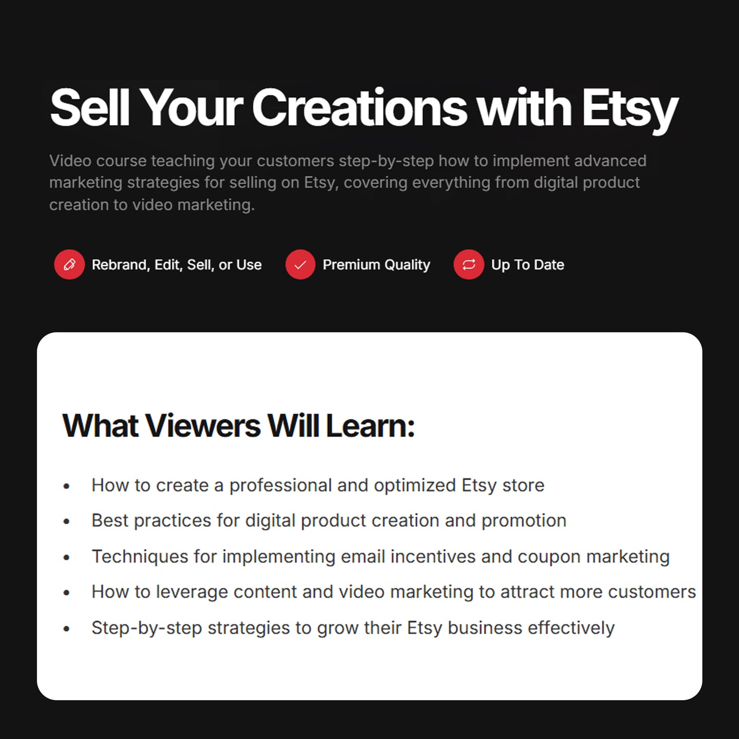 Sell Your Creations with Etsy Video & Audio Course | Etsy Marketing and Shop Growth Strategies, Etsy Growth Course, Etsy Learning Bundle