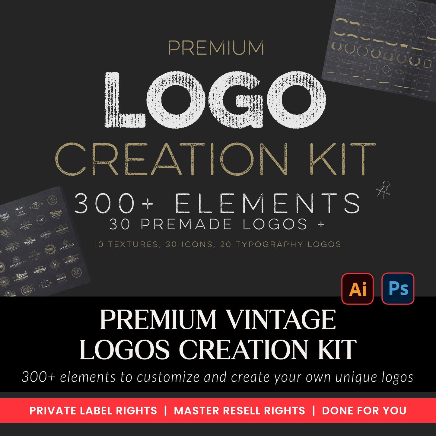 Logo Creation kit, Easily Create premium logos with 300+ Premium Logo Elements, Logo Maker