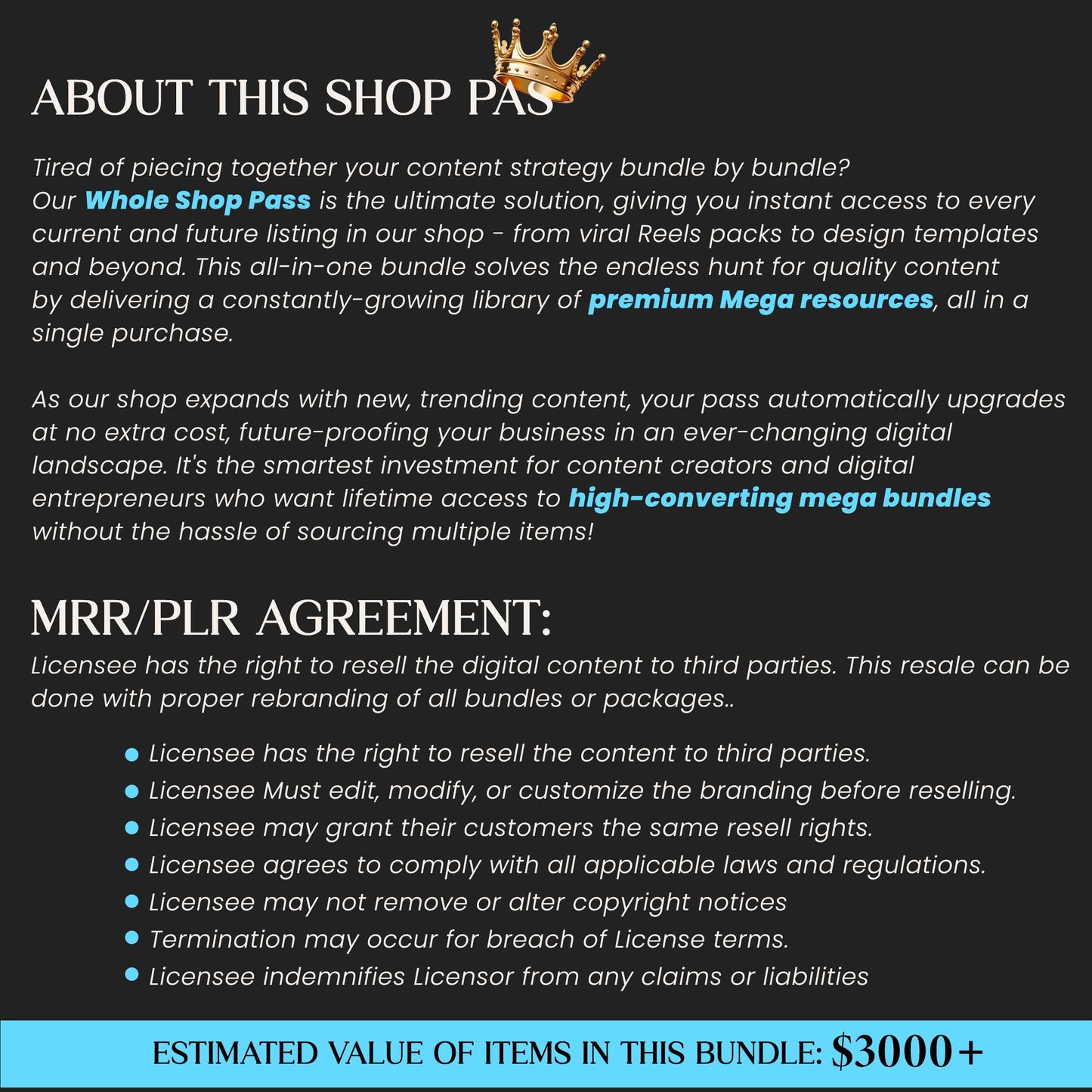 Whole Shop Pass, Complete Lifetime Shop Access with Current & Future Listings, Ultimate Pass