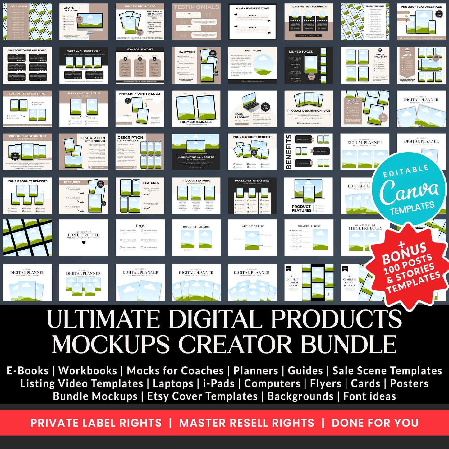 Mega Canva Mockup Template Bundle Master Resell Rights Digital Products Best Seller PLR Digital Products Digital Top Sellers Done For You