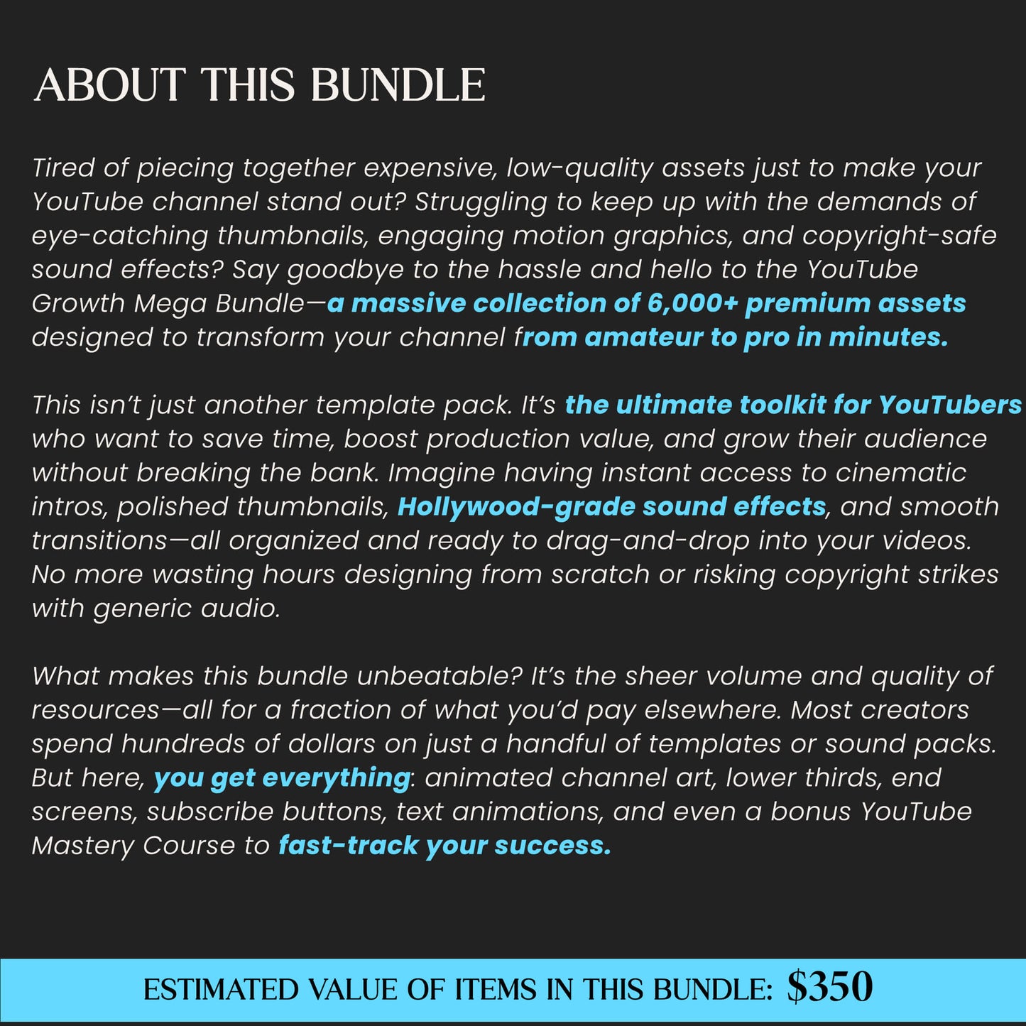 Youtube Growth Assets Mega Bundle, Transitions, Text Animations, Covers & Timelines, End Screens, Logo Animations