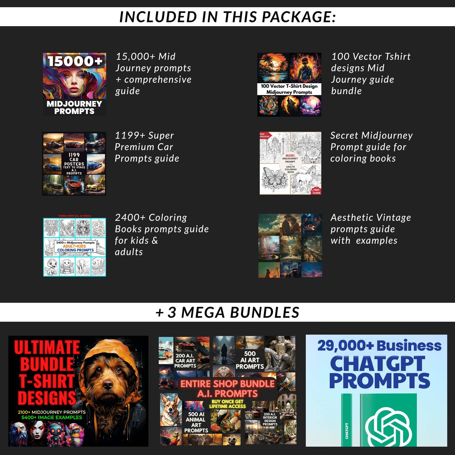 Ultimate AI Prompts Mega Bundle, Midjourney, Chat GPT prompts for power users, Design Creations Prompt Bundle