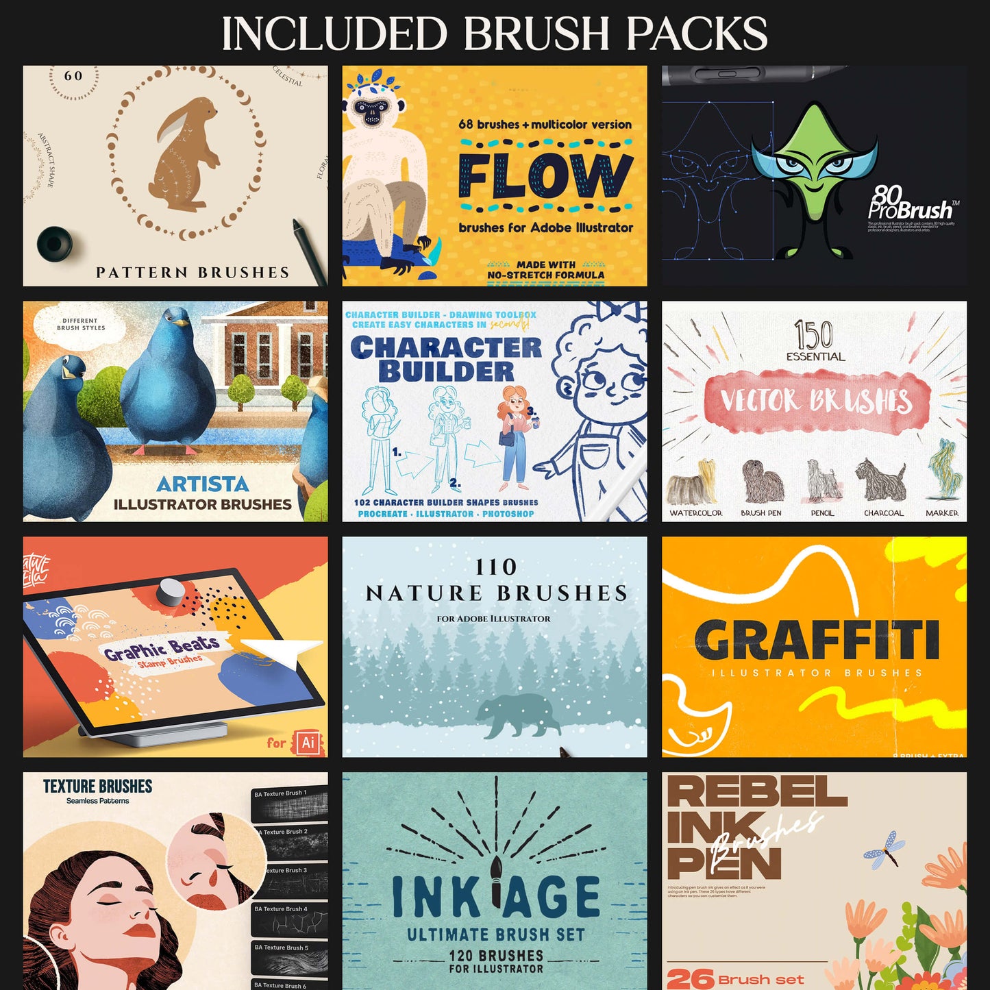 Ultimate Adobe Illustrator Brush Library Technical Bundle Professional Brushes Design, Adobe Illustrator brushes