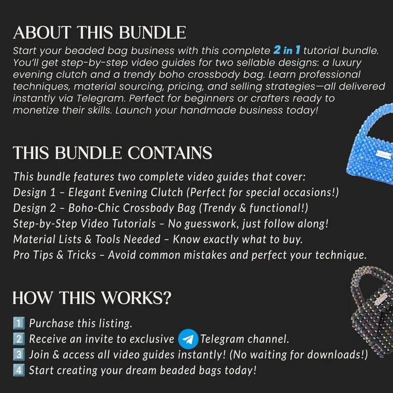 Beaded Bag Creation Masterclass, Detailed DIY Step by Step Bag Creation Guide, 2 in 1 Tutorials Guide, Beaded Bags Creation Video Tutorials