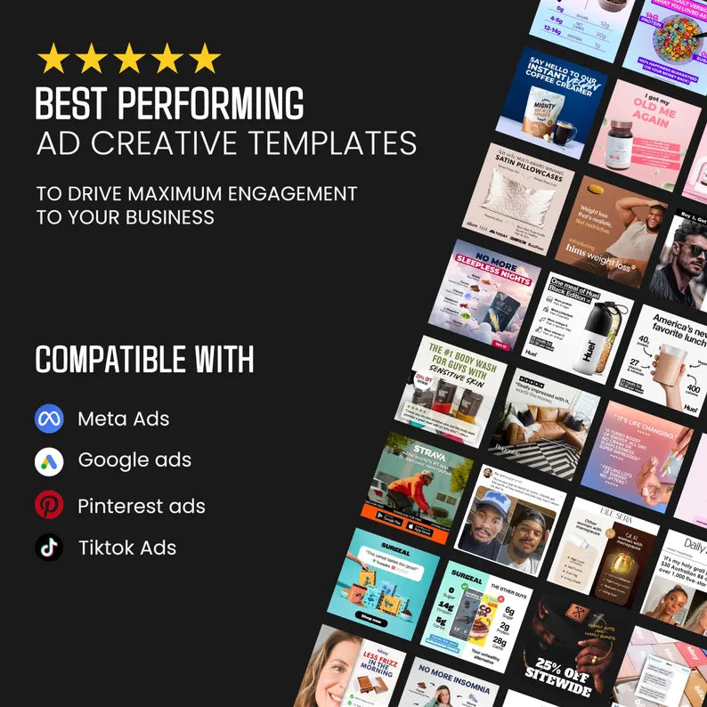 Winning Ad Creatives Mega Bundle, Meta Static Ad Creatives Canva Templates, Marketing Ad Templates, Facebook Ads, Email Canva Templates