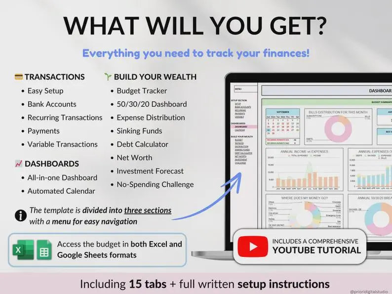 Paycheck Budget Spreadsheet: Google Sheets & Excel, Financial Planner (PDF Download)
