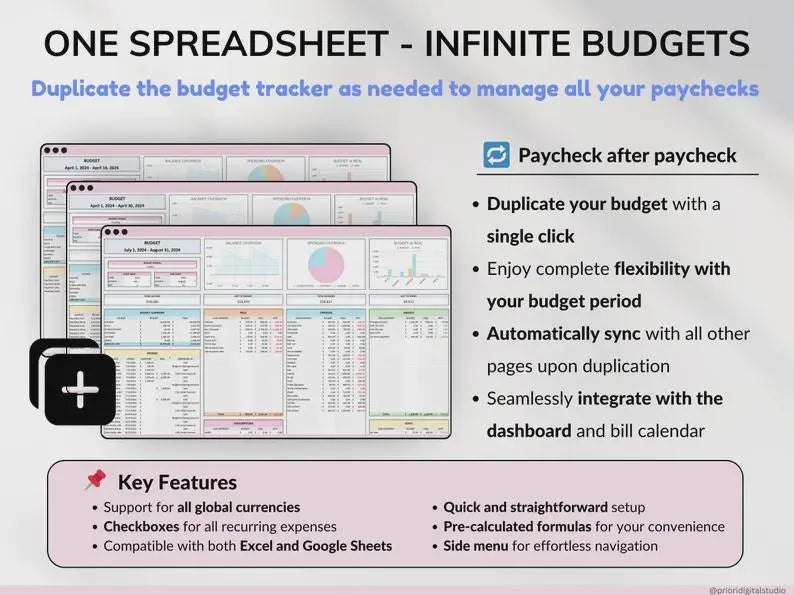 Paycheck Budget Spreadsheet: Google Sheets & Excel, Financial Planner (PDF Download)