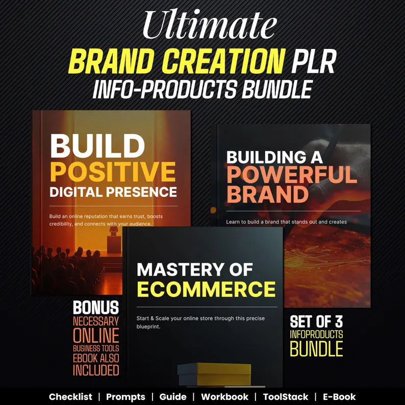 Ultimate Brand Creation Masterclass, Guides, Prompts, Tool Stack, Workbooks, PLR info products Bundle