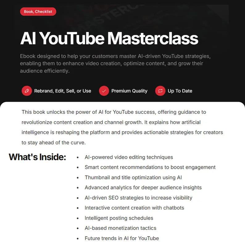 AI Masterclass with bonus Audio, Video Course, Tool stack, Guides, E-Books, Set of 3 PLR info products bundle