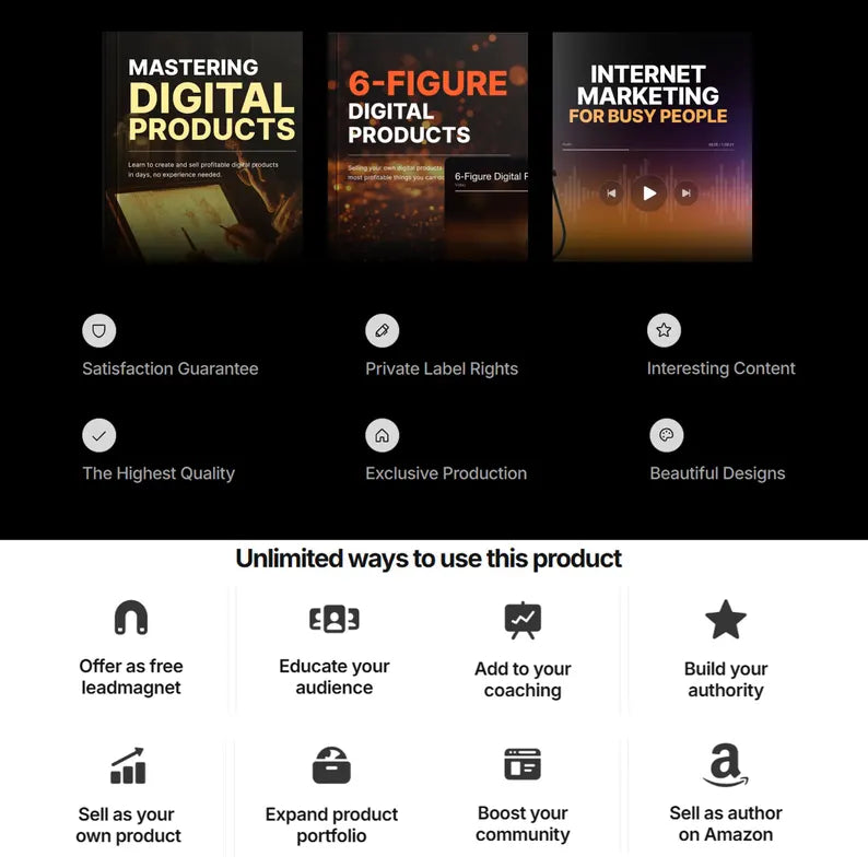 Digital Products Masterclass, Audio Course, Tool stack, Guides, E-Books, Bonuses, Set of 3 PLR info products bundle