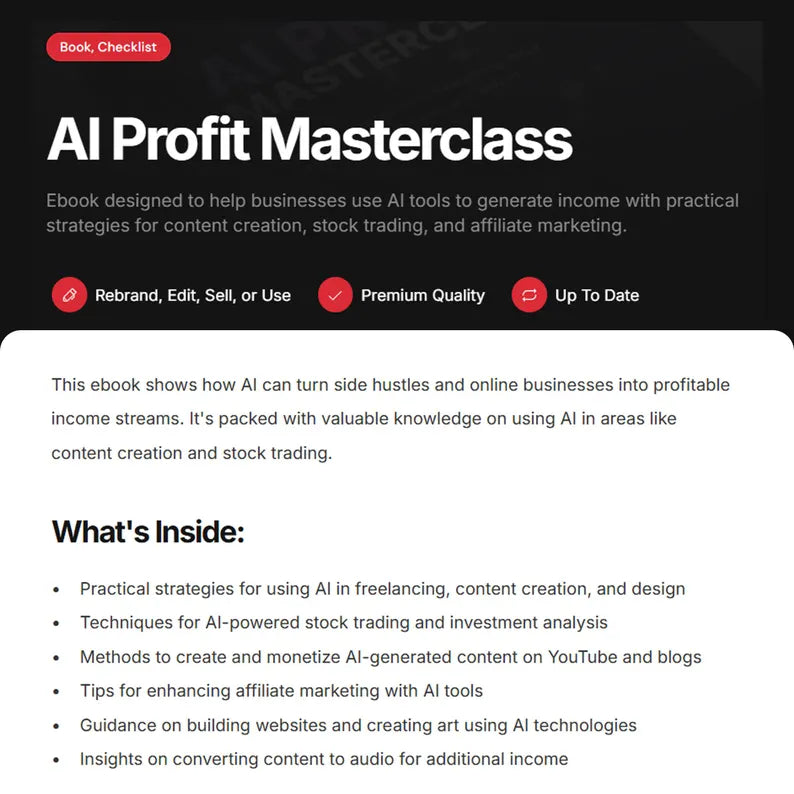 AI Masterclass with bonus Audio, Video Course, Tool stack, Guides, E-Books, Set of 3 PLR info products bundle