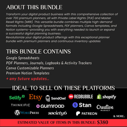 750+ Digital Planners Mega Bundle, Notion Templates, Financial Google Spreadsheets