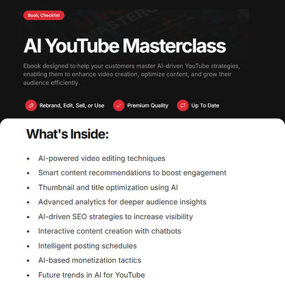 AI YouTube Masterclass | Ebook Checklist | AI Tools for Video Creation, Seo, Monetization & Channel Growth, YouTube Creator AI Course
