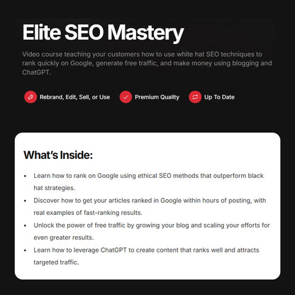 Elite SEO Mastery | Video Course White Hat SEO, Blogging & ChatGPT Strategies for Fast Google Rankings, Ultimate SEO Masterclass