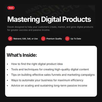 Mastering Digital Products | Ebook Guide | Create, Market & Automate Digital Products for Passive Income Success, Digital Products Guide