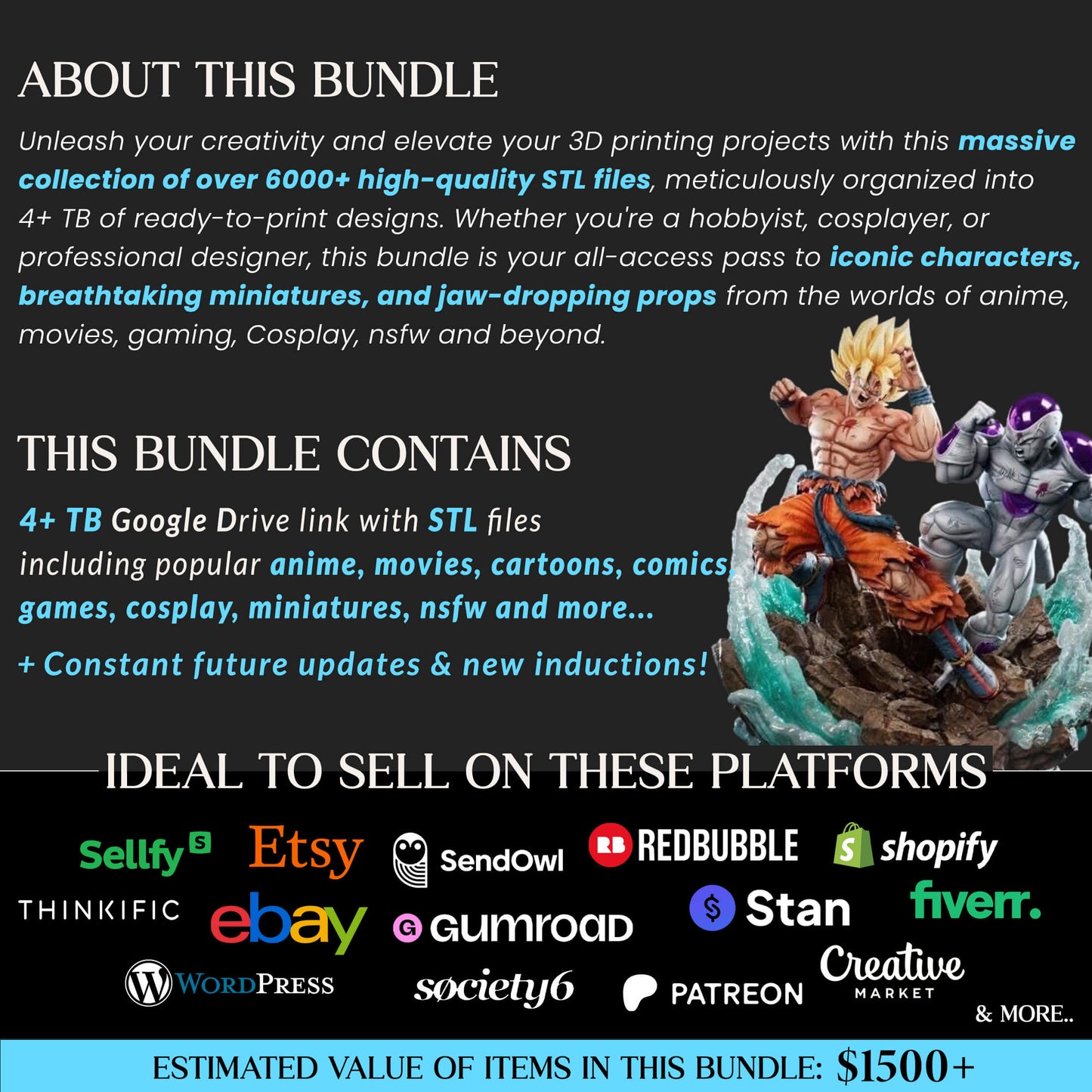 Ultimate STL mega pack, 4800+ premium quality STL files, Marvel, Dc, Lotr, Dbz, Witcher, Starwars, Anime