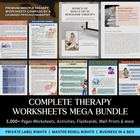 100+ Therapy worksheets bundle, psychology resources, inner critic, boundaries, trauma, acceptance therapy, grief