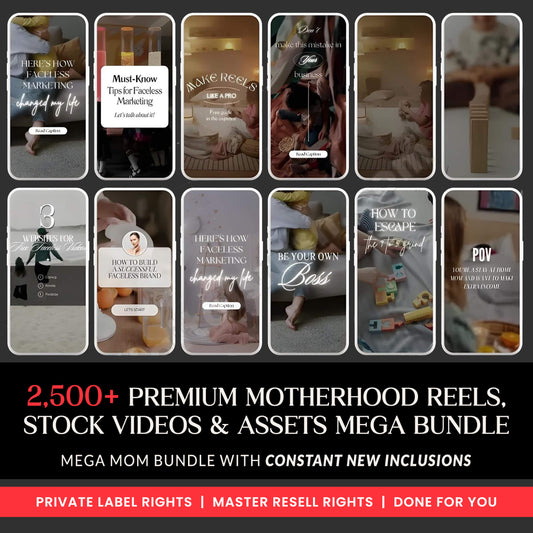 Ultimate Motherhood Reels Bundle, Ready made Hooks, Mom Creator Bundle, Faceless Mom Reels