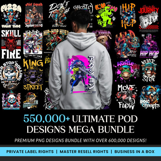 Ultimate POD Designs Mega Bundle, Latest Streetwear Design Bundle, T-Shirt Print Design, Hip Hop T-Shirt