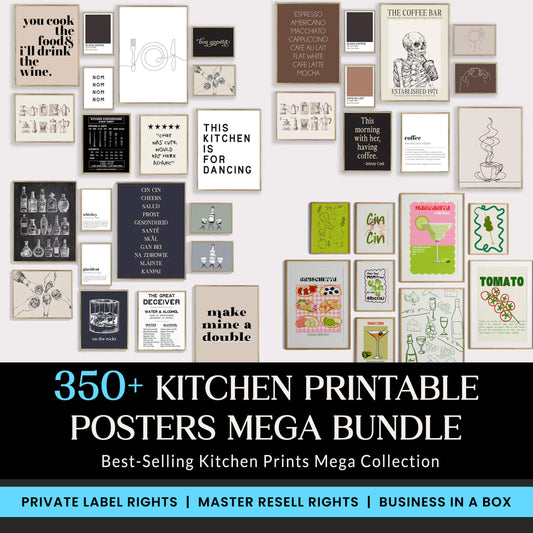 Kitchen Gallery Set, 350+ Prints Mega Bundle Prints Bar Cart Decor Cute Kitchen Prints Poster Trendy Posters, Kitchen Posters, Kitchen Art