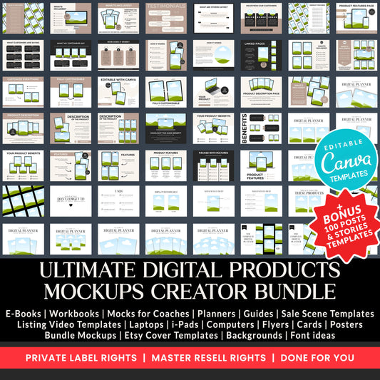 Mega Canva Mockup Template Bundle Master Resell Rights Digital Products Best Seller PLR Digital Products Digital Top Sellers Done For You