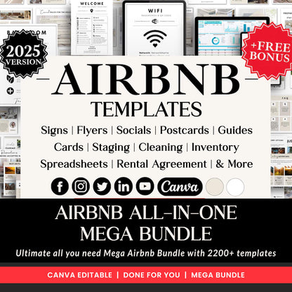2025 MEGA AIRBNB BUNDLE: AirBnB Templates, AirBnB Welcome, AirBnB Signs, AirBnB Cleaning Checklist, AirBnB Inventory