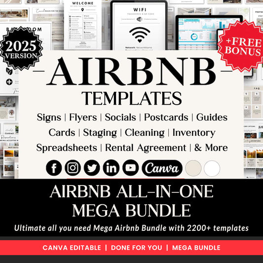 2025 MEGA AIRBNB BUNDLE: AirBnB Templates, AirBnB Welcome, AirBnB Signs, AirBnB Cleaning Checklist, AirBnB Inventory