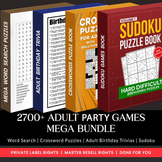 Adult Party Games, Sudoku, Crosswords, Trivia, Word Search, Party games, Fun games, Printable games, for adults, Printable Game PDFs