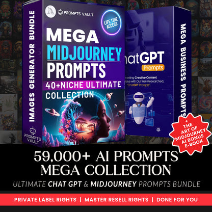 Ultimate AI Prompts Mega Bundle, Midjourney, Chat GPT prompts for power users, Design Creations Prompt Bundle