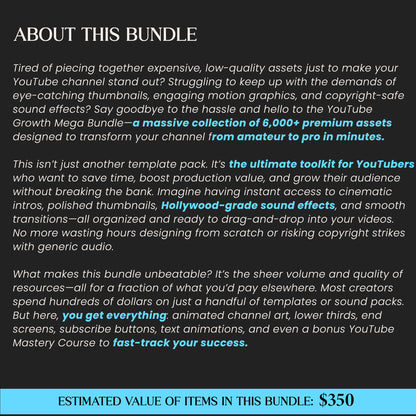 Youtube Growth Assets Mega Bundle, Transitions, Text Animations, Covers & Timelines, End Screens, Logo Animations
