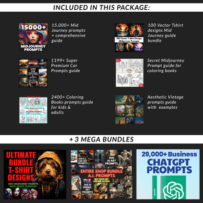 Ultimate AI Prompts Mega Bundle, Midjourney, Chat GPT prompts for power users, Design Creations Prompt Bundle