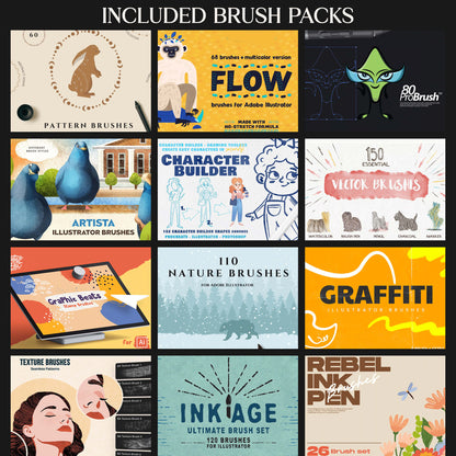 Ultimate Adobe Illustrator Brush Library Technical Bundle Professional Brushes Design, Adobe Illustrator brushes
