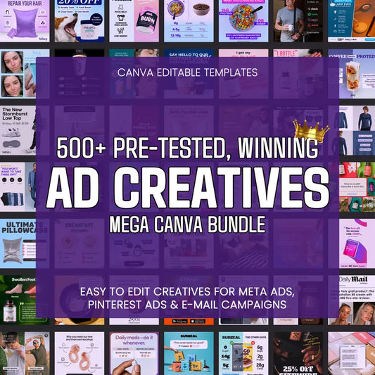 Winning Ad Creatives Mega Bundle, Meta Static Ad Creatives Canva Templates, Marketing Ad Templates, Facebook Ads, Email Canva Templates