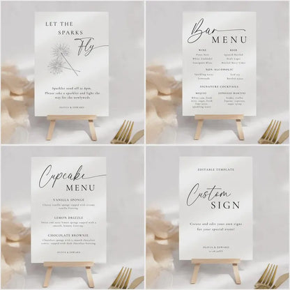 Wedding Signage Bundle Canva, Minimalist Reception Signs Template Package, Modern Editable Wedding Stationery, Printable DIY Decor