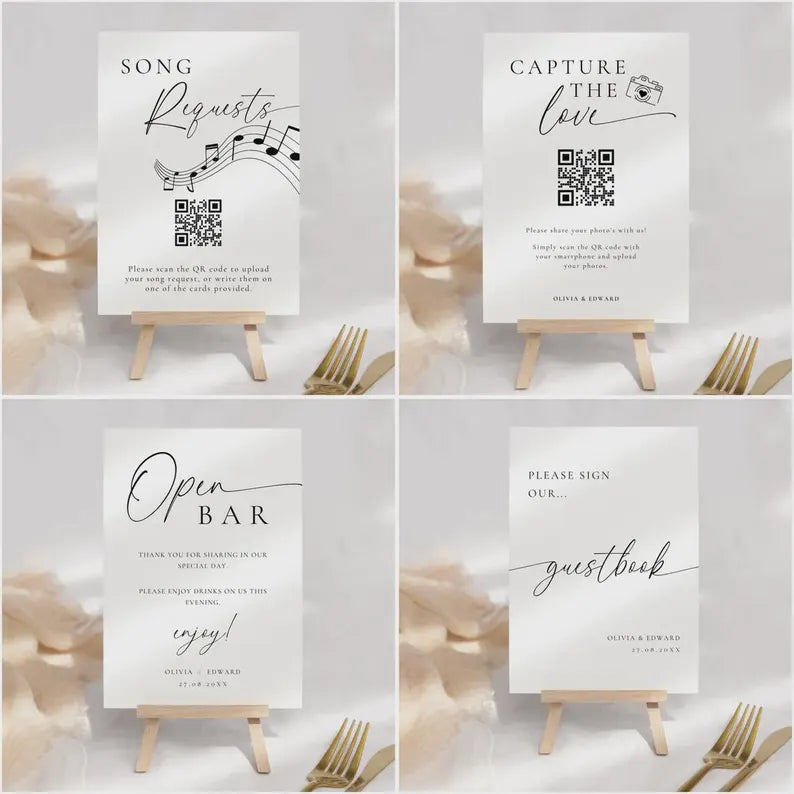Wedding Signage Bundle Canva, Minimalist Reception Signs Template Package, Modern Editable Wedding Stationery, Printable DIY Decor