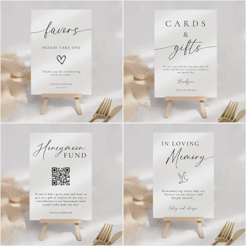 Wedding Signage Bundle Canva, Minimalist Reception Signs Template Package, Modern Editable Wedding Stationery, Printable DIY Decor