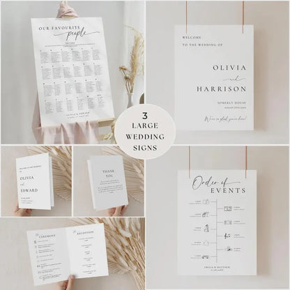 Wedding Signage Bundle Canva, Minimalist Reception Signs Template Package, Modern Editable Wedding Stationery, Printable DIY Decor