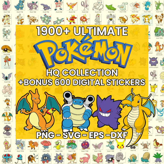 Mega Pokemon Bundle 1900+ Files, Unique Pokemon Designs Png, Vector Layered Svg Files, Charizard, Pikachu Png, Cricut Easy Pokemon Png