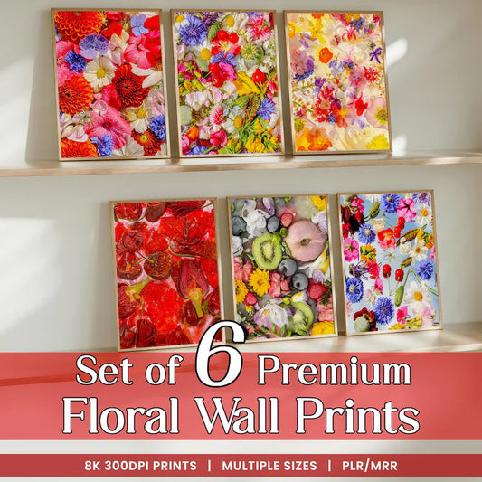 Set of 6 Premium Floral Art Prints Collection, Botanical Wall Decor, Aesthetic Flower Prints, Digital Download, Printable Plant Floral Art