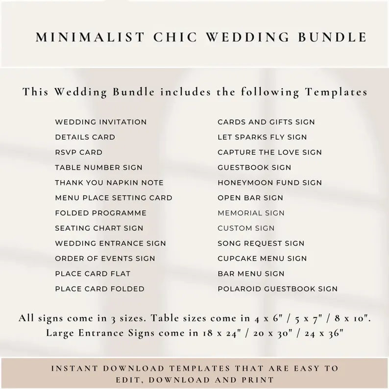 Wedding Signage Bundle Canva, Minimalist Reception Signs Template Package, Modern Editable Wedding Stationery, Printable DIY Decor