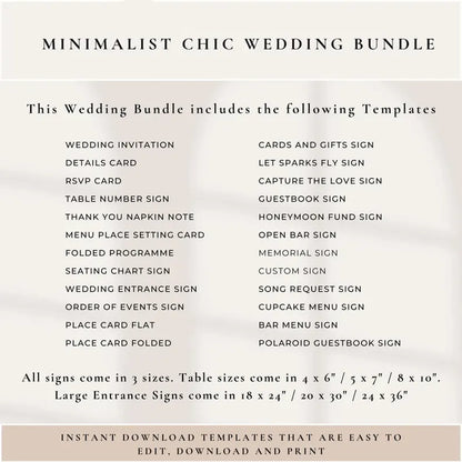 Wedding Signage Bundle Canva, Minimalist Reception Signs Template Package, Modern Editable Wedding Stationery, Printable DIY Decor
