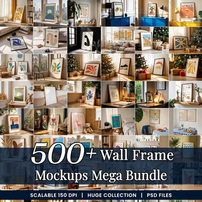 500+ Frame Mockup PSD Bundle: AI-Generated Wall Art Display (Digital Download)