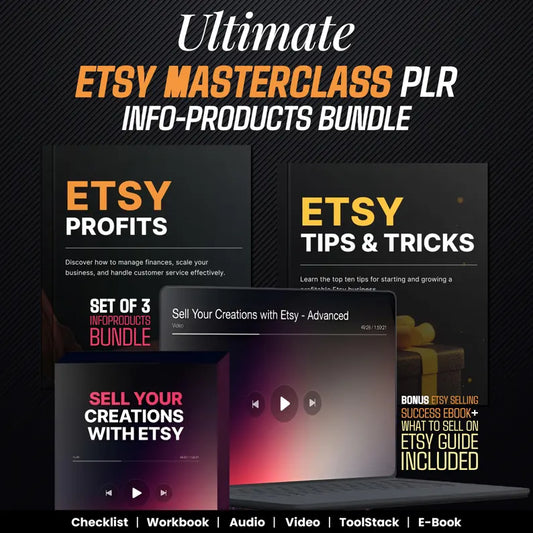 Etsy Success Masterclass, Audio, Video Course, Toolstack, Guides, E-Books, Bonuses, Set of 3 PLR info-products