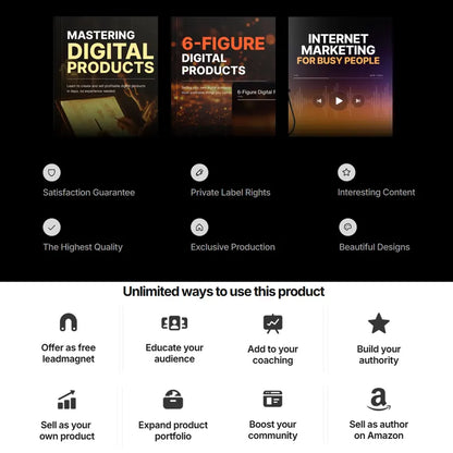 Digital Products Masterclass, Audio Course, Tool stack, Guides, E-Books, Bonuses, Set of 3 PLR info products bundle