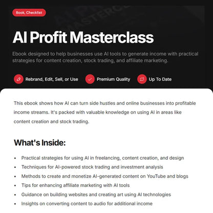 AI Masterclass with bonus Audio, Video Course, Tool stack, Guides, E-Books, Set of 3 PLR info products bundle