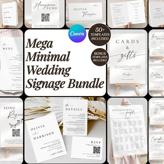 Wedding Signage Bundle Canva, Minimalist Reception Signs Template Package, Modern Editable Wedding Stationery, Printable DIY Decor
