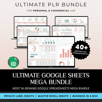 PLR Mega Spreadsheets Bundle, Premium Spreadsheet, Budget Spreadsheets, Google Sheets